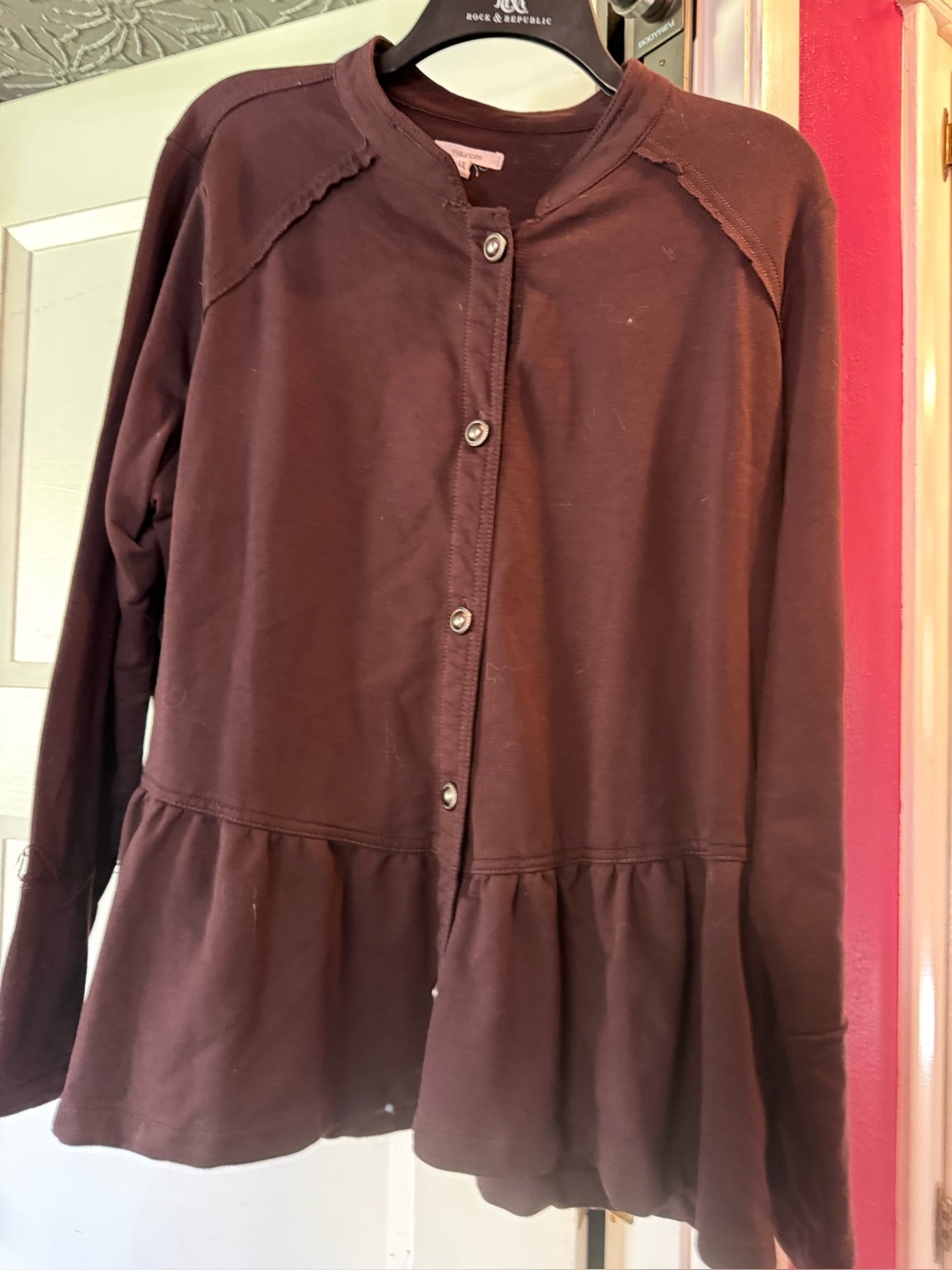 Maurices Dark Brown Crewneck Button-Front Top